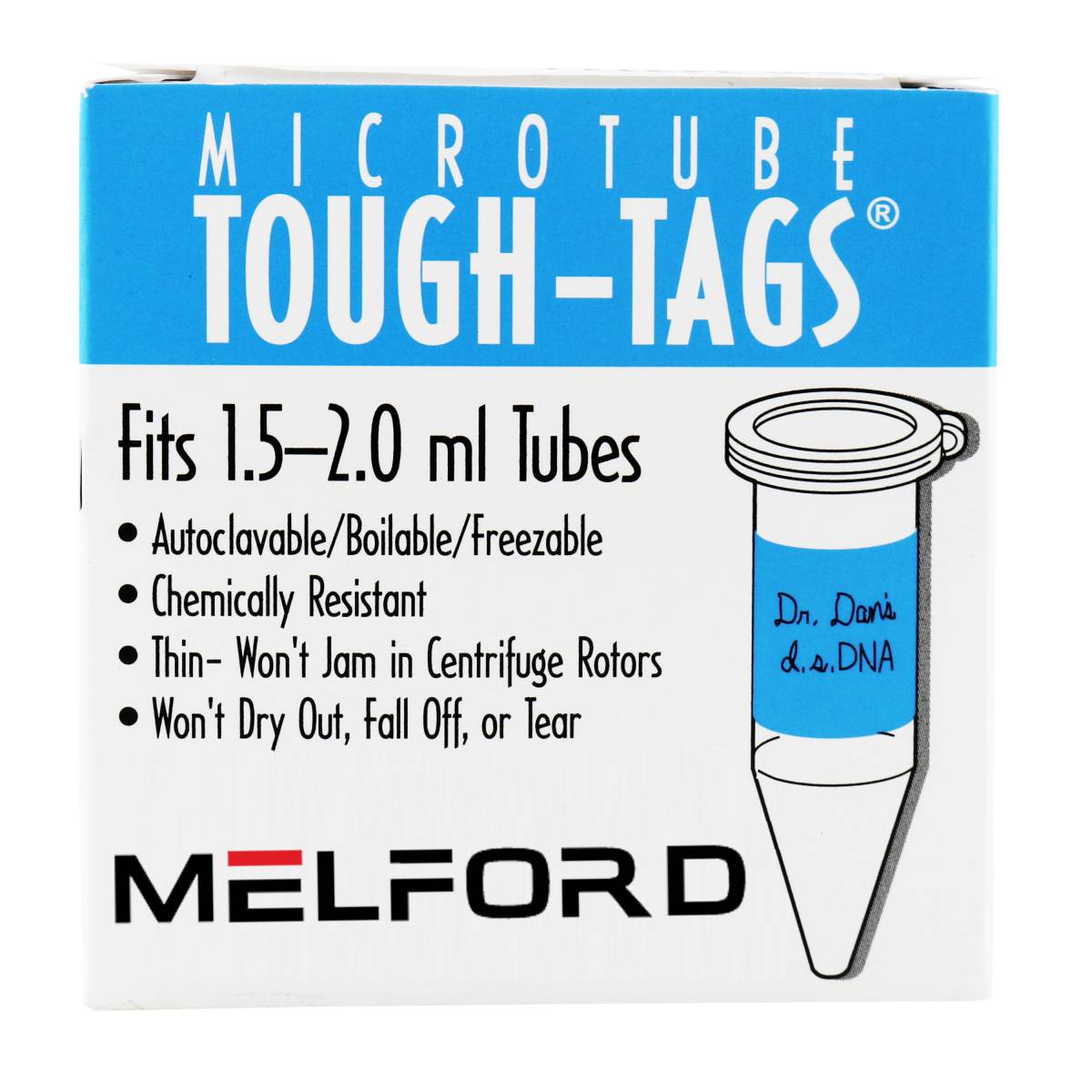 Tough-Tags, 1.28 x 0.5 Inch Labels for 1.5-2.0ml Tubes, Blue, 1000 per Package 