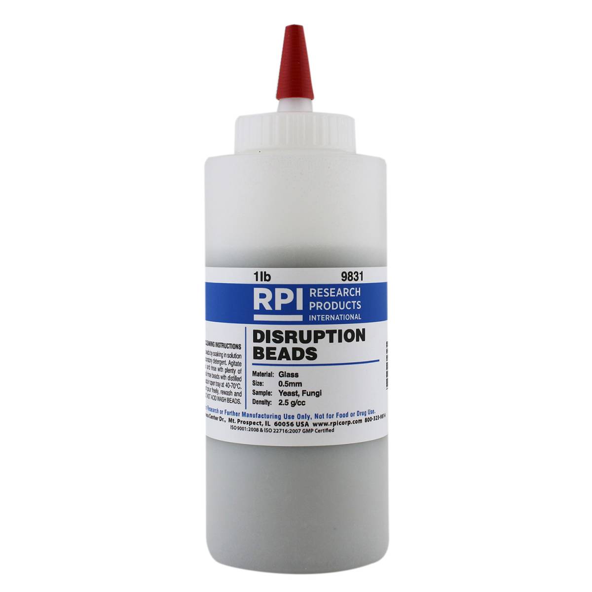 Disruption Beads for Yeast/Fungi, 0.5mm Bead Size, Glass Beads, 2.5 g/cc Density, 454 Grams