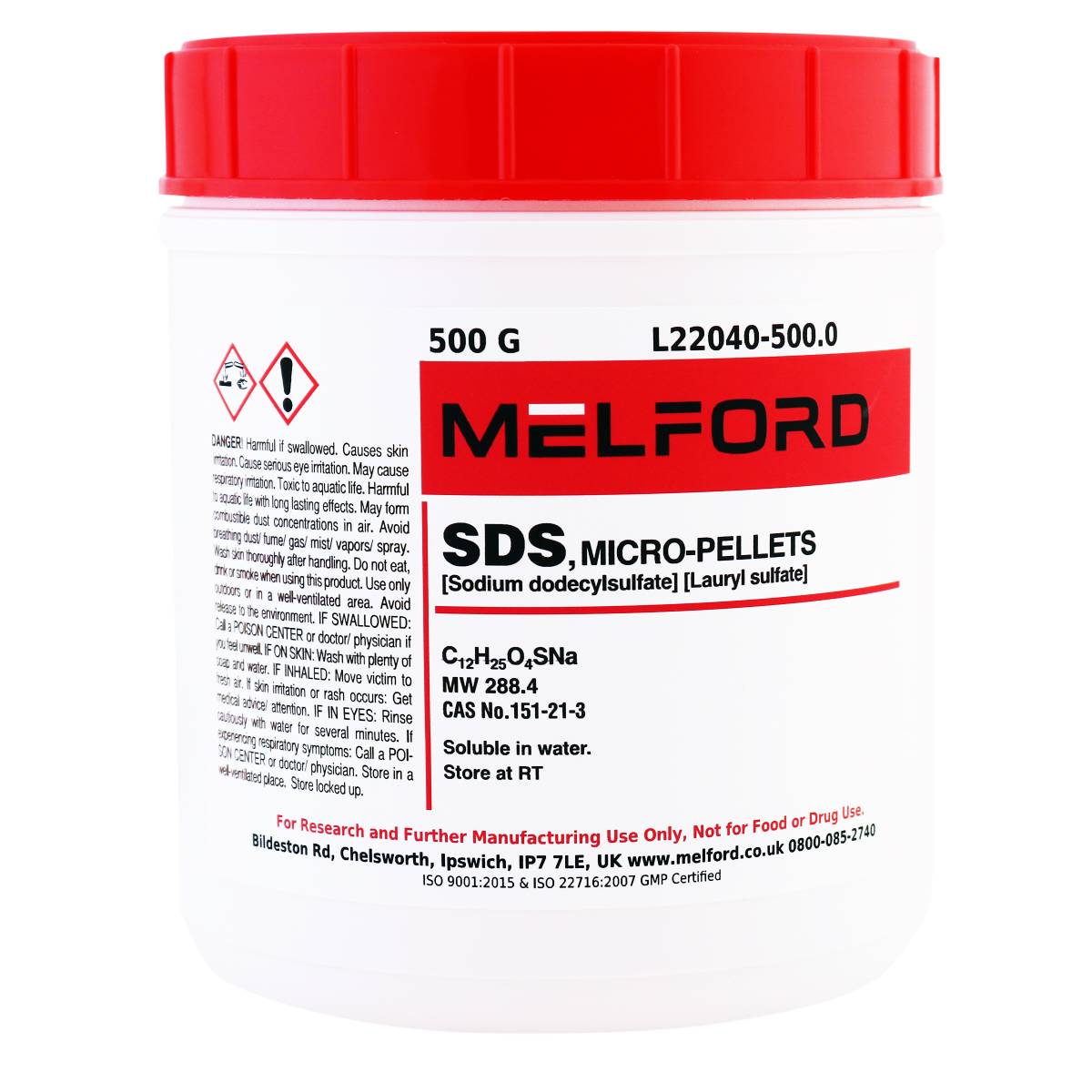 SDS, Micro-Pellets [Sodium dodecylsulfate][Lauryl sulfate], 500 Grams