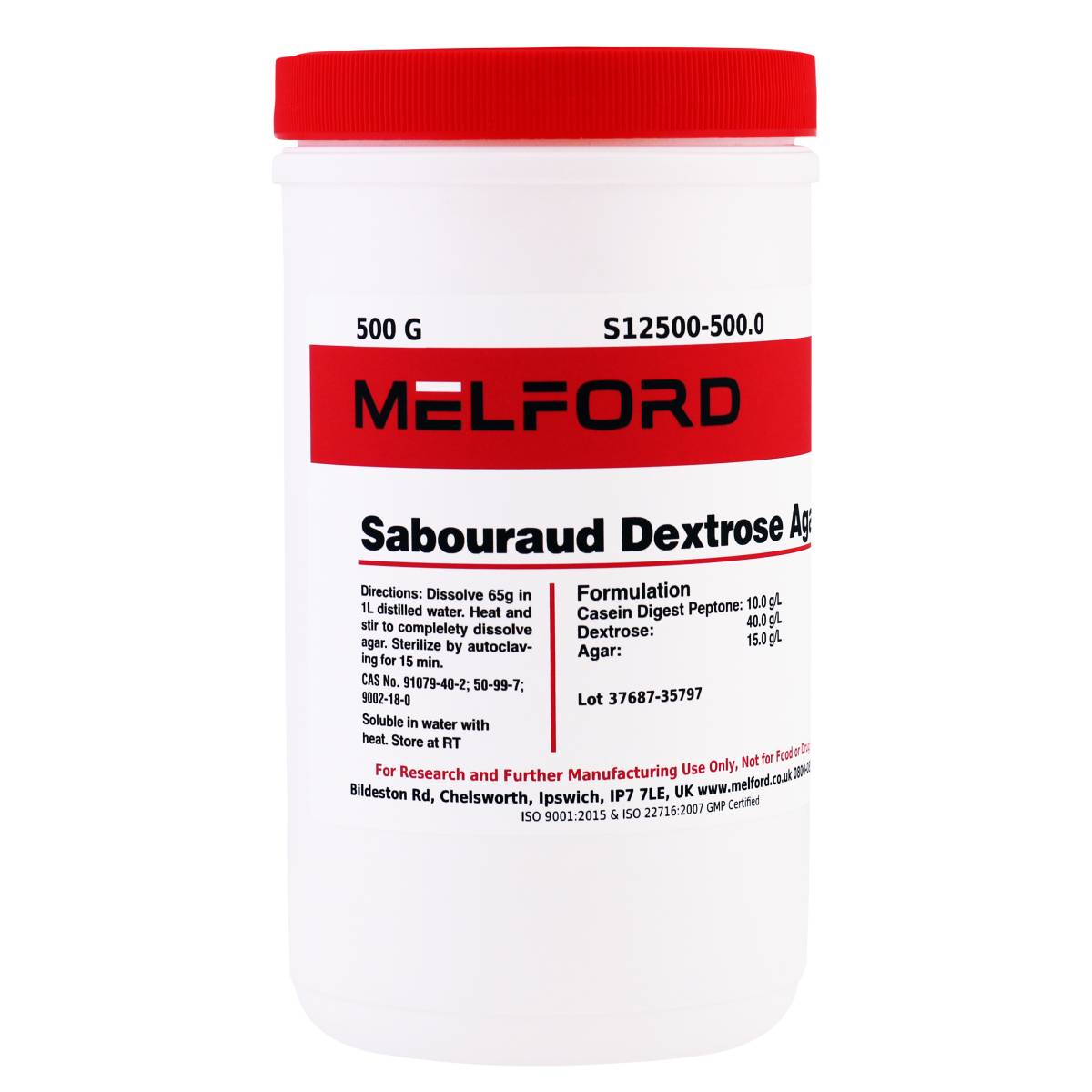 SABOURAUD DEXTROSE AGAR, 500 GRAMS