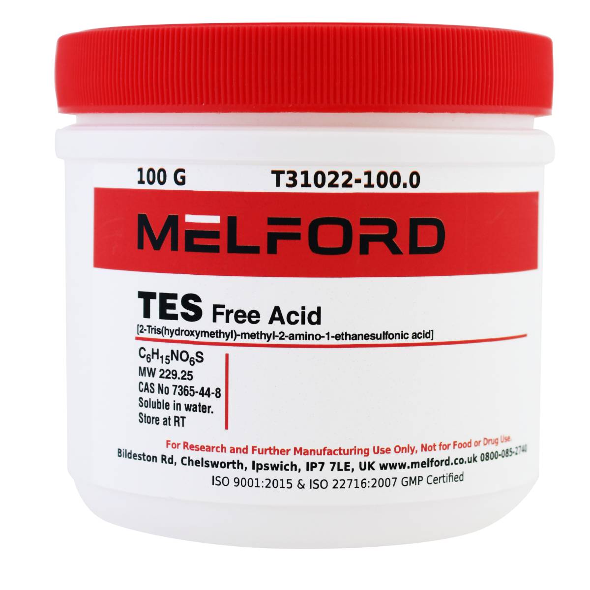 TES, Free Acid, [2-Tris(hydroxymethyl)-methyl-2-amino 1-ethanesulfonic acid], 100 Grams