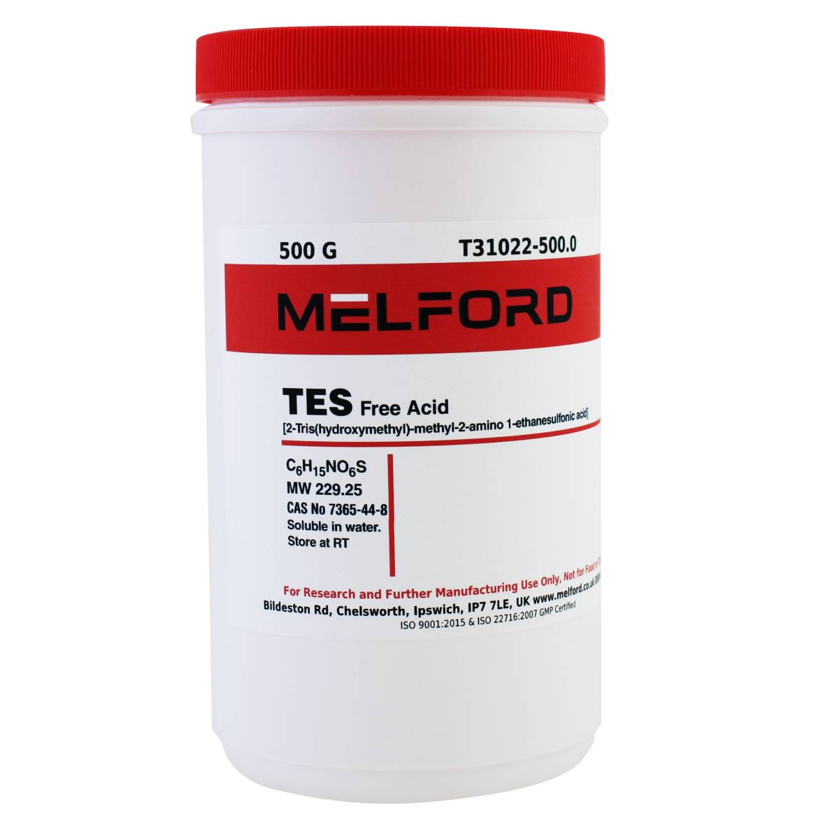 TES, Free Acid, [2-Tris(hydroxymethyl)-methyl-2-amino 1-ethanesulfonic acid], 500 Grams
