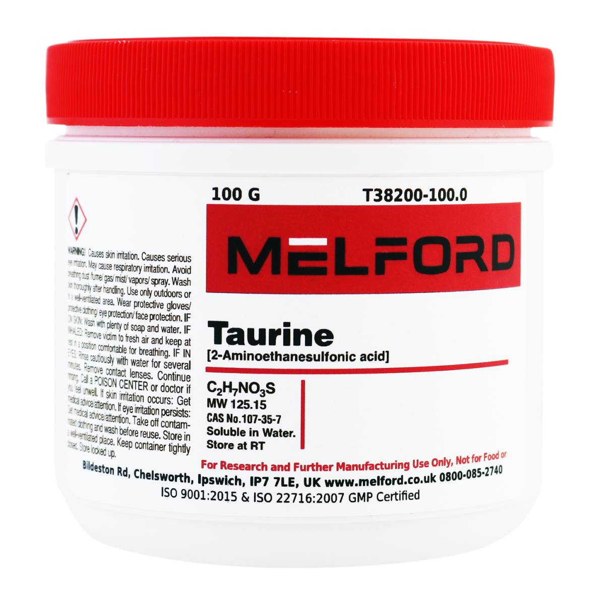 Taurine [2-Aminoethanesulfonic acid], 100 Grams