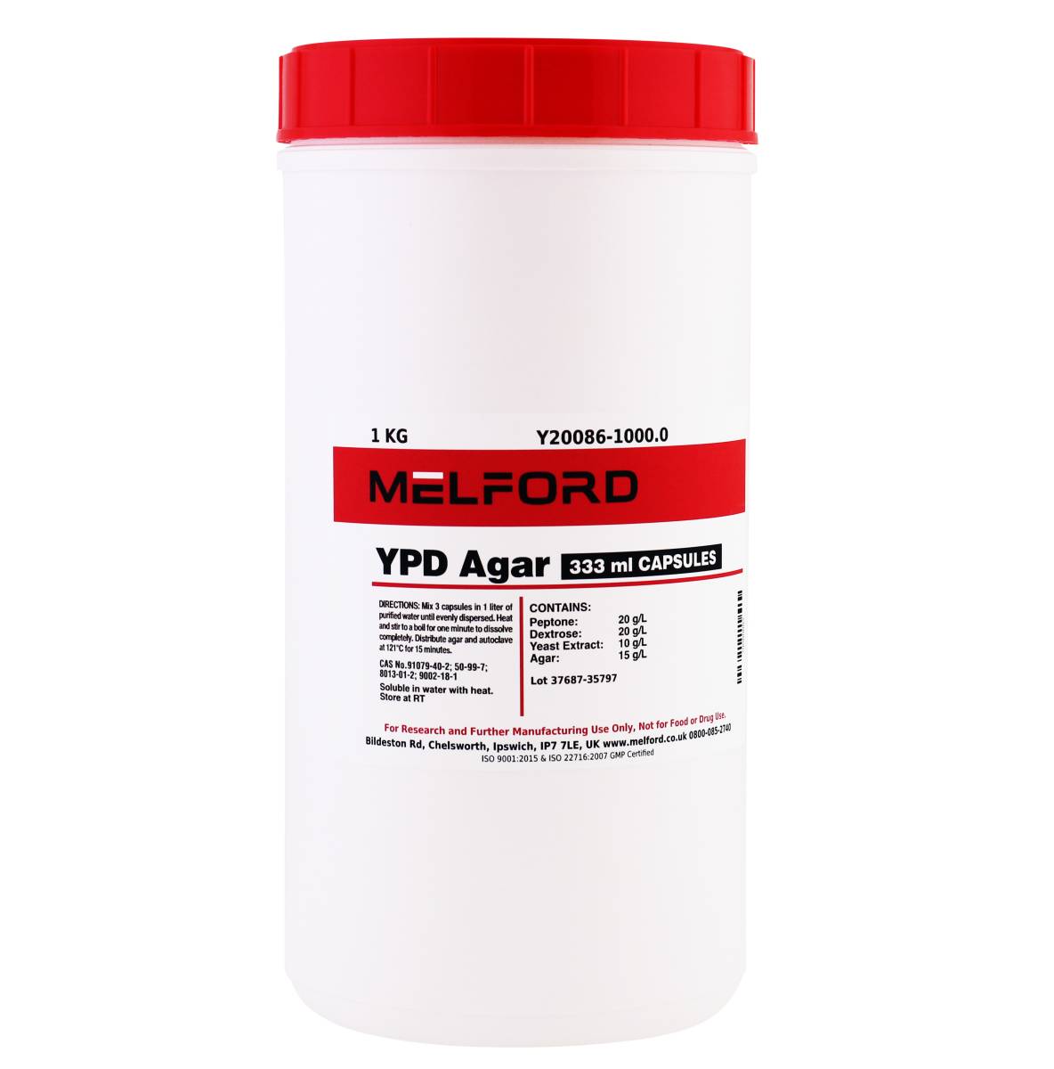 YPD Agar 333ml Capsules, 1 Kilogram