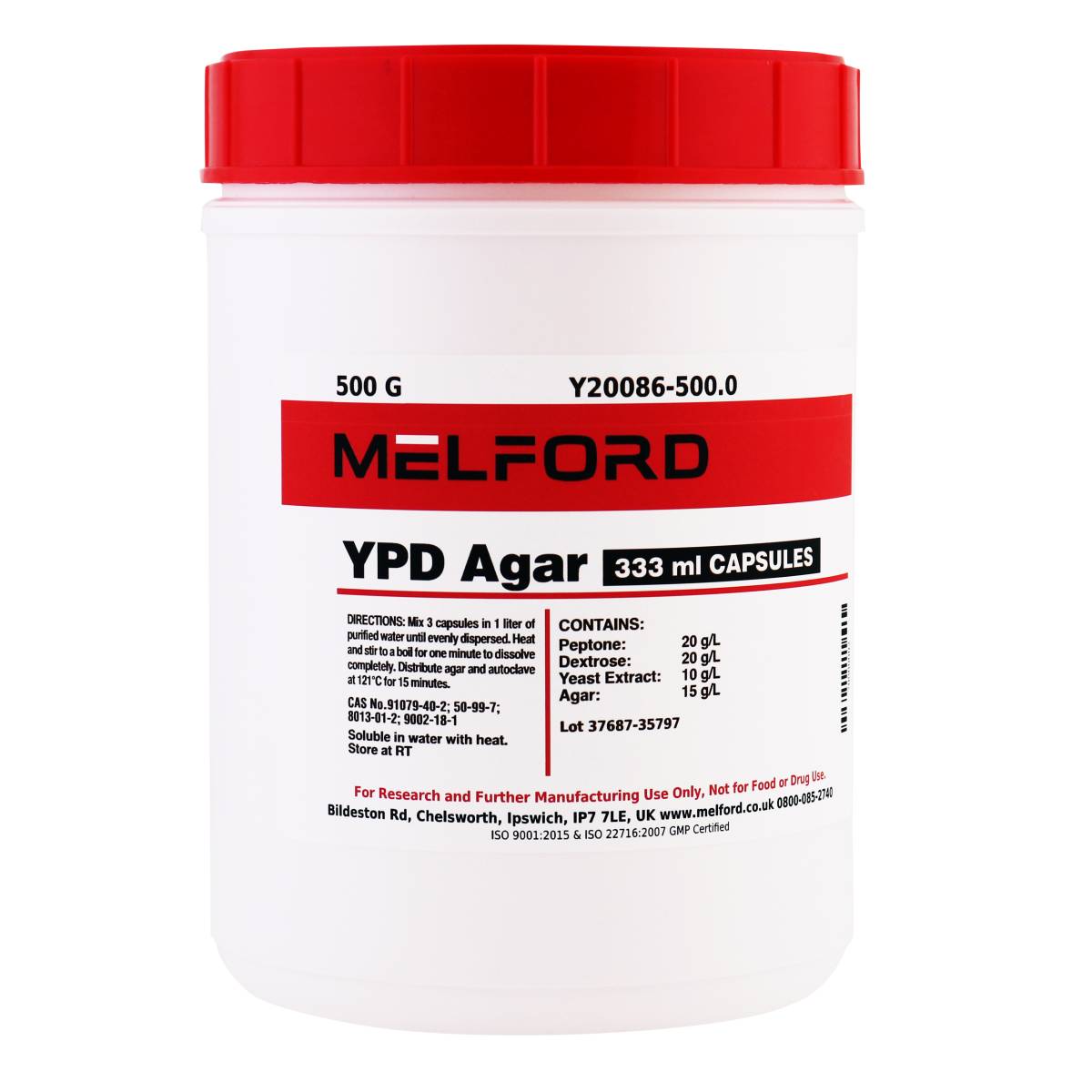 YPD Agar 333ml Capsules, 500 Grams