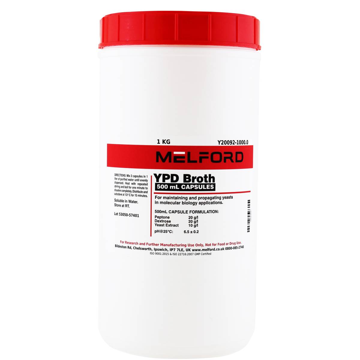 YPD Broth, 500 ml Capsules, 1 Kilogram