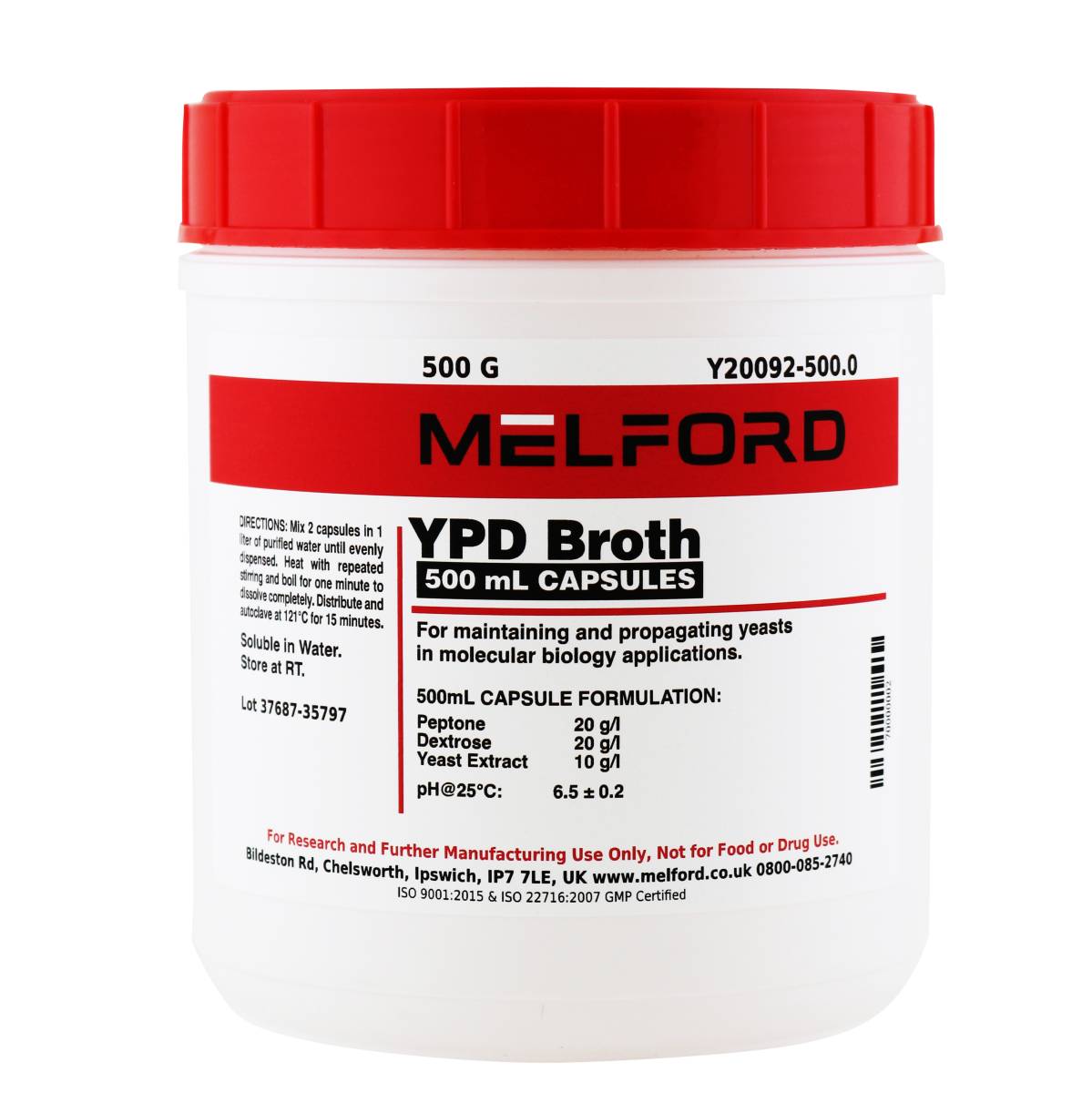 YPD Broth, 500 ml Capsules, 500 Grams 